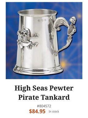 Made in England Pewter Silver Pirate Tankard - 16 oz w/Glass Bottoms (Set of 2)